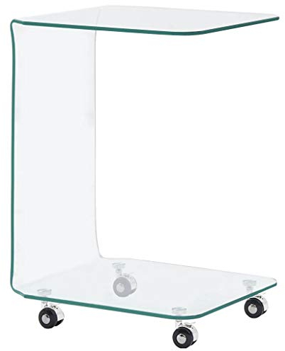 Tidyard Table Basse (avec 4 roulettes) en Verre Trempé Durable et Sécurité Design Moderne 45 x 40 x 63 cm