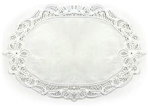 Pack of 2 Batten Lace Oval Traycloths Traditional Handmade Table Linen Doiley 12 x 18 (White)