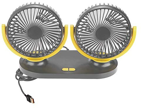 12V USB Dual Head Auto Fan, Auto tragbare Klimaanlage Auto Kühler Belüftung(Schwarz Gelb)