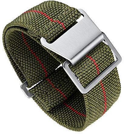 BINLUN Nylon Uhrenarmband Elastic Marinetaucher Fabric Nylon-Armbänder Stoff Militär Ersatz-armband Uhr Hakenverschluss Damen&Herren 18/20/22mm(Grün-Rot,Silberne Schnalle,20mm)