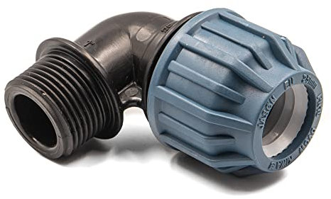 Coude en polypropylène avec filetage extérieur pour tuyau PE 32mm x 1 – raccord à compression pour eau potable, 16 bar, cert. DVGW/KIWA/WRAS