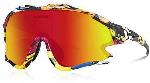 Queshark Fahrradbrille TR90 Unbreakable Frame für Männer Frauen mit 1 Polarisierte Linse 3 HD Linse, Anti-UV400 zum Fahren Angeln Laufen Wandern