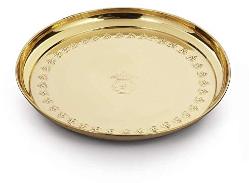 BHARAT SOURCE Brass Pooja Thali/Puja Plate 10 inch for aarti Home, Office Diwali, Navratri, Wedding, rakshabandhan