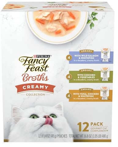 Purina Fancy Feast Lickable Broth Topper Complement Creamy Wet Cat Food Variety Pack - (Pack of 12) 1.4 oz. Pouches