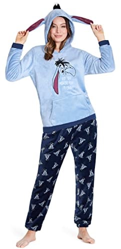 Disney Pigiama Donna Invernale Pile Stitch Minnie Minou Simba Winnie The Pooh (M, Blu Eeyore)