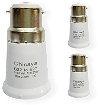 Chicaya B22 to E27 Converter,Bayonet to Screw Base Adapter,Light Bulb Socket Converter,3 Pack