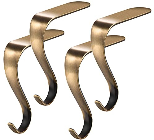 GLAITC Weihnachten Strumpf Halter, 4 Stück Metall Strumpfhaken Weihnachten Schmuckhaken Kaminsims Kleiderbügel Griffe Taschenhalter Hängeclips für Weihnachtstisch Kamin Partydekoration (Gold)