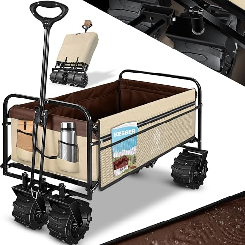 KESSER® Bollerwagen faltbar max. bis 150kg belastbar mit Breiten Vollgummi Reifen | Handwagen Transportkarre | Gerätewagen inkl. 2 Netztaschen & Seitentasche | Transportwagen Gartenanhänger klappbar