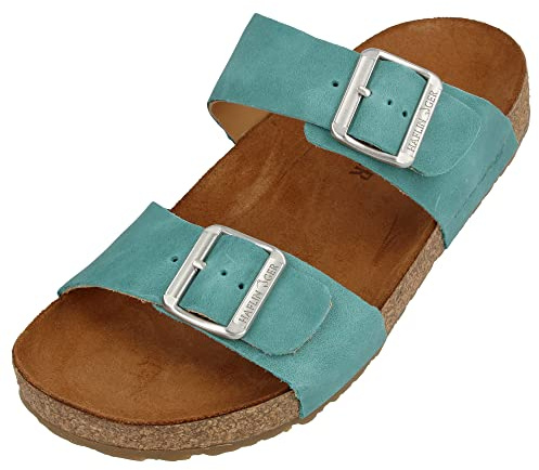 HAFLINGER Bio Andrea Leder Pantolette Sandale Türkis (Country Aqua 1657), Gr 37