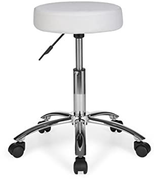 möbelando Hocker Design Arbeitshocker Stoffbezug Weiß Sitzhocker mit Rollen Rollhocker gepolstert ohne Lehne XL
