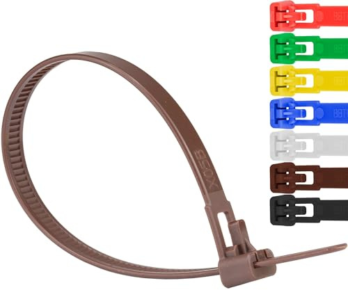 Safetytex Kabelbinder 7,6 mm UV-beständig 100 Stück (Braun,370mm) | Wiederlösbar, wiederverwendbar, wiederverschließbar, robust, langlebig, flexibel, für Innen- und Außenbereich