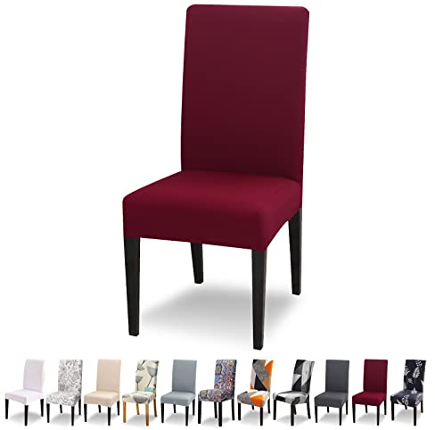 Lydevo Stuhlhussen 6er Set Stretch Moderne Stuhlhussen für Esszimmerstühle Stuhlhussen für Schwingstühle Universal Waschbarer Abnehmbarer Stuhlbezug für Esszimmer Hotel Bankett Küche,Rotwein