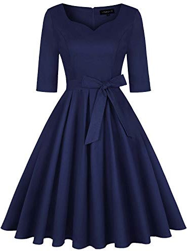 MINTLIMIT Women's 1950s Sweetheart Vintage Dresses Audrey Hepburn Style Party Dresses,3/4 Sleeve - Navy,XX-Large