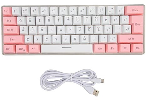 60% Wired Gaming Keyboard, 61 Keys RGB Keyboard for PC, Wired Compact PC Keyboard Mechanical Gaming Keyboard for Computer(White Pink)