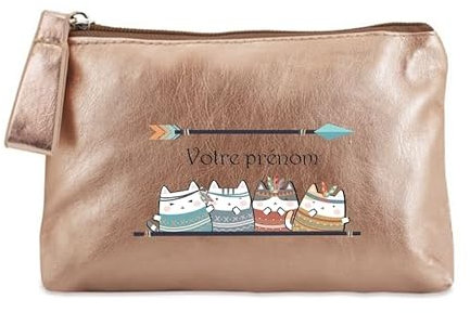 Porte Monnaie Dore Pochette Chat et Plume