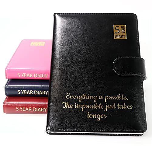 Personalised Custom Premium 5 Year Diary Organiser A5 Size | Design A Truly Unique Gift | Gold Embossed PU Leather (Black)