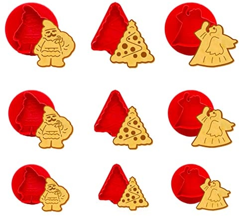 Gesar 9 Stampini per Dolci Natalizi - Formine in silicone per biscotti Natalizi - 3 diversi Stampini - Albero - Babbo Natale - Angelo - Decorazione Dolci