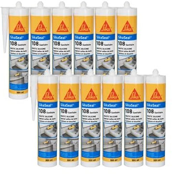 SIKA - Silicone sanitaire - SikaSeal 108 Sanitaire, Gris - Mastic Cuisine & Salle de Bain Anti-Moisissures - Joints longue durabilité sur multi-supports - Carton de 12 cartouches de 300ml