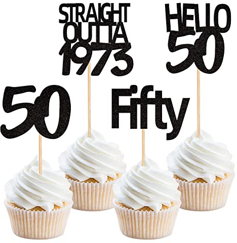 36 Stück 50 Geburtstag Tortendeko Glitter Fifty Straight Outta 1973 Hallo 50 Cupcake Picks Prost auf 50 Jahre Geburtstags kuchen Dekorationen für glückliche 50 Geburtstag Jubiläum Party Schwarz