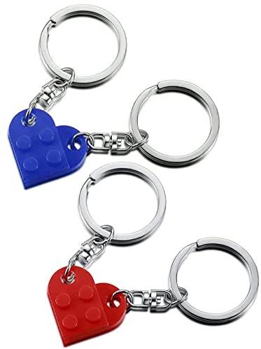 4 Pièces Amour Coeur Brique Porte-Clés, Porte Clé Coeur Petit Porte-Clés Porte Clé Coeur Couple, Décorations Coeur Assorties Cadeau d'anniversaire