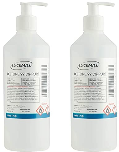 Lucemill Pure Acetone Nail Polish Remover | 2 x 500 ml | Super Strength Formula | Acetone Acrylic Remover Kit | Clear Liquid I Comes with White Lotion Pump
