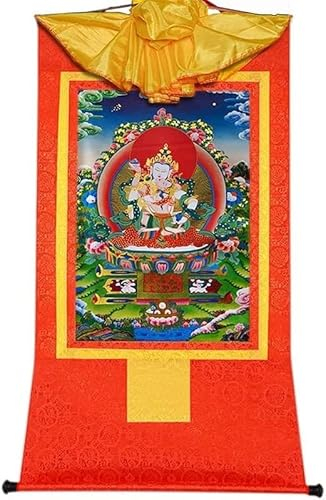 Buddha-Wandteppich mit Schriftrolle, Leinwand-Wandkunst Buddha, Vajrasatva in Yab Yum, tibetische Buddha-Statue, Malerei, Buddha-Wandteppich mit Schriftrolle (Color : Red, Size : XL(120cm*82cm)) ( Col