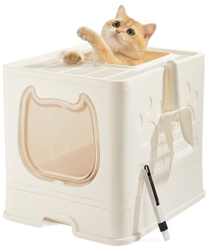 Pawsayes Cat Litter Tray Litter box with Lid for Medium and Small Cats, Foldable Top Entry Kitten Litter Box with Drawer Pan and Scoop