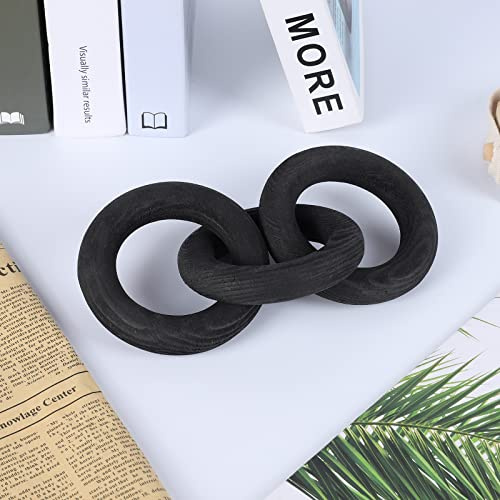 Renococo Wood Chain Link Decor 3-Link,8.3 Inch Length Wood Knot Decor,Black Hand Carved Decorative Chain Knot,Knot Decorative Object,Coffee Table Decor,Country Chain Knot Decor,Mom Gifts,Wooden Links