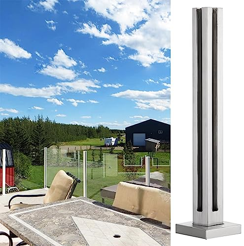 Glas Geländerpfosten Deck-Glasgeländer-Kit, Glasbalustradenpfosten, Glasplatten-Stützpfosten mit Zapfenschlitzen und Sockel, Innen- und Außengeländer aus Edelstahl ( Color : Silver-Corner Post , Size