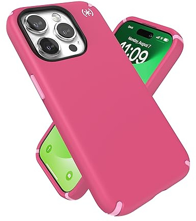 Speck Presidio2 Pro Schutzhülle für iPhone 15 Pro – gebaut für MagSafe, Fallschutz, kratzfest, weiche Haptik, 6,1 Zoll Handyhülle – Presidio2 Pro Digital Pink/Blüte Rosa/Weiß