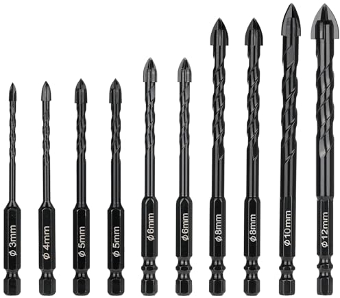 Oumuik10pcs Juego De Brocas Profesiona, Brocas De Carburo De Tungsteno(3-12mm) Para Azulejos,Porcelana, Vidrio, Ladrillo, Cemento, Madera, Etc.