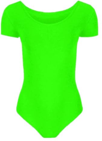 Hamishkane Kurzärmeliger Body für Mädchen, Tanz, Ballett, Gymnastikanzug, Kinder, einfarbig, dehnbar, Mikrofaser, Gymnastikanzug, neon green, 7-8 Jahre