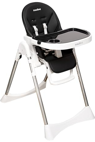 Hochstuhl Baby mit Liegefunktion - Kinderstuhl Klappbar mit 5 Punkt Gurt - 5-stufige Höhenverstellung - Kinderhochstuhl ab 6 Monate bis 3 Jahren und 15 kg (Schwarz)