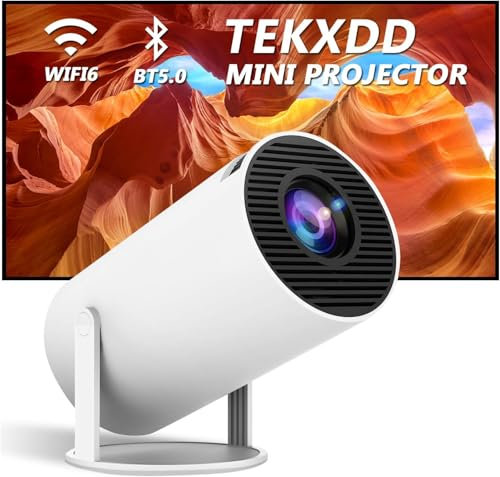 TEKXDD 4K Mini Projector with WiFi 6 and Bluetooth 5.0/300 ANSI Native Outdoor Movie Projector, Portable Smart Projector Home Theater Compatible with iOS/Android/PC/DVD/PS5 (White)
