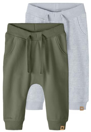 NAME IT Unisex Baby Nbntakki 2p Pant Noos Sweathose, Light Grey Melange/Pack:deep Lichten Green, 104 EU