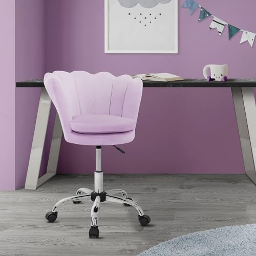 ML-Design Bürostuhl Lila aus Samt, Metallbasis, Polsterstuhl mit Rückenlehne, höhenverstellbar, Drehstuhl 5 Rollen, Gepolsterter Muschel-Sessel für Mädchen, Ergonomischer Bürostuhl Schreibtischstuhl