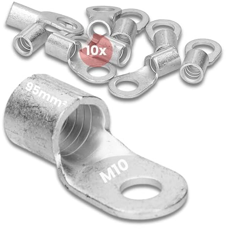 Kalitec 10x Quetschkabelschuh 95mm² M10 - Unisoliert Ringkabelschuh | Elektrolyt-Kupfer Kabelschuhe - DIN 46234 Verbinder für fein- und mehrdrähtige Leiter - Dornpressung Quetschverbinder Set