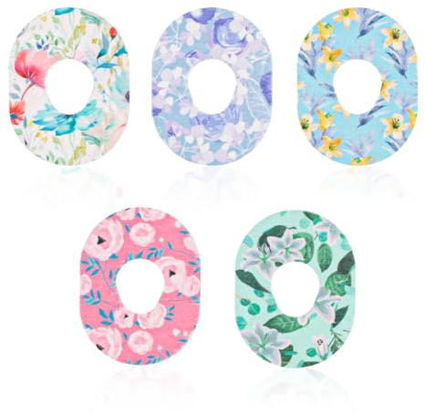 25pcs Sensor Covers for Dexcom G7, Waterproof Flower Pattern Blood Sugar Monitor Patch Adhesive Patches Sensor Sticker Accessories Compatible with Dexcom G7(5 Styles)