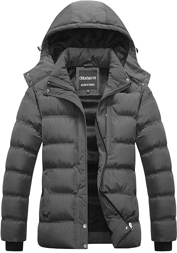 CREATMO US Damen Warmer Wintermantel Wasserdicht Skijacke Gepolsterter Puffy Mantel Mit Abnehmbarer Kapuze, GRAU, Small