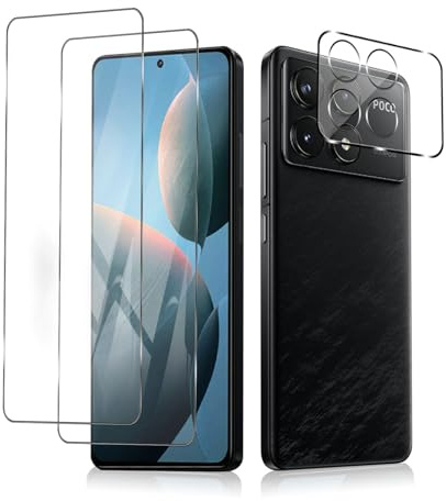 MiKoyi Protector de Pantalla Compatible con Xiaomi Poco F6 Pro 5G Cristal Templado Película Protector Vidrio Templado Protector de Lente Cámara Dureza 9H Ultra HD 2+2 Piezas para Xiaomi Poco F6 Pro 5G