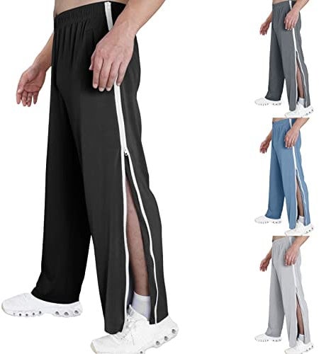 CAUYDY Reha Hose Damen Herren Seitlich Zu Öffnen Trainingshose mit Seitlichem und Reißverschluss Am Bein Weites Bein Schnellfickerhose Druckknöpfen Sporthose Freizeithose Breite Jogginghose Sportswear