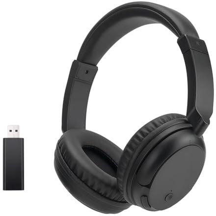 Queemie Casque TV Bluetooth 5.3, Casque Bluetooth sans Fil avec éMetteur USB, Bandeau RéTractable, Casque Supra-Auriculaire Ultra-LéGer pour Adultes, Adolescents Et Seniors - Noir