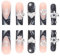 Ling & Bai Long Coffin False Nails 24Pcs French Fake Stick on with Rhinestone Flower Bow Removable Glue-on for Women and Girls(Black Pink, Jelly Glue Style)
