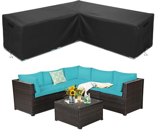 WISCLASS L-Form Gartenmöbel Abdeckung Wasserdicht Schwerlast 420D Oxford Gewebe Winterfest Winddicht UV Beständiges Schutzhülle für Loungemöbel, Ecksofa mit Belüftungsöffnungen270*270*85*90cm,Schwarz