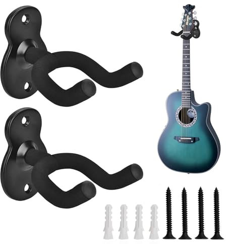 Gitarrenhalter für die Wand - Gitarren-Wandhalterung, 2er Pack Metall-Gitarrenhalter mit Schwammschutz, passend für alle Gitarrenarten, E-Gitarren, Ukulelen, Banjo, Bass - Eisenhaltig