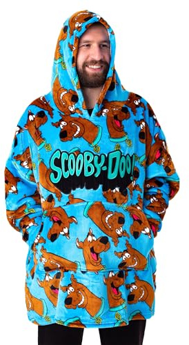 Scooby-Doo! Doo Tragbarer Decken-Hoodie für Herren | Kapuzenpullover für Erwachsene in Blau Charakter-Allover-Grafikdruck | Loungewear mit Sherpa-Futter in Einheitsgröße