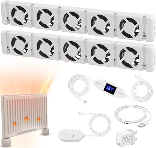 Warmfay Radiator Fan 5.0 Double Set, Smart Radiator Ventilator with Thermostat Controller for Home, Radiator Booster Fan to Improve Heating Efficiency & Save Energy, For Various Radiators