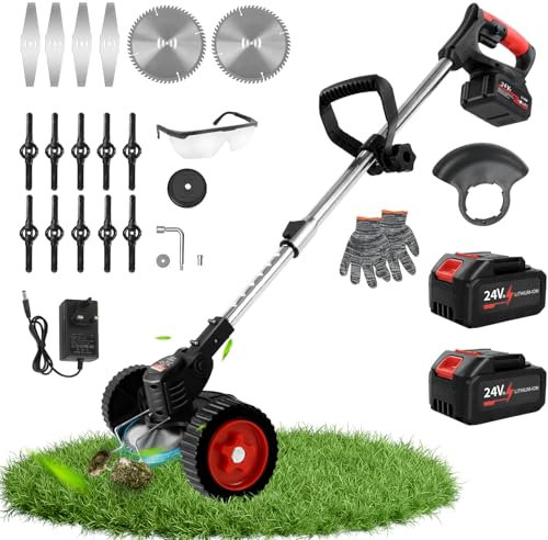 HUIYOPU Cordless Grass Strimmer, 48VH 6000mah*2 Lightweight Metal Blade Trimmer, Telescopic Electric Strimmer for Efficient Lawn Care and Weed Pruning