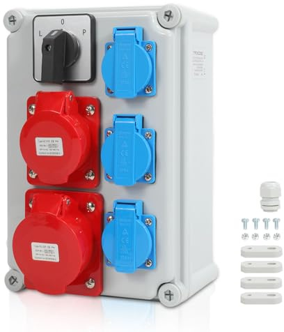 Tysobes Stromverteiler, 3 * 16A/230V+1*CEE 16A 5P+1*CEE 32A 5P, Baustromverteiler mit Umschalter stromverteiler, für Baustellen, Häuser, Fabriken