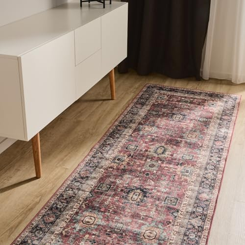 benuta Basic Waschbarer Teppich George - Multicolor 80x240 cm - Kunstfaser - Läufer & im Style: Vintage, Elegant, Retro - Pflegeleicht für Wohnzimmer Schlafzimmer Flur